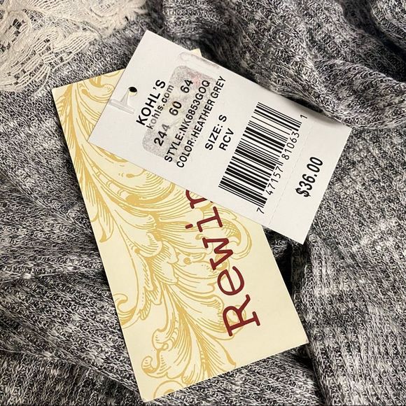 NEW! Small Gray Lace Neckline Long Sleeve Blouse - Picture 5 of 6